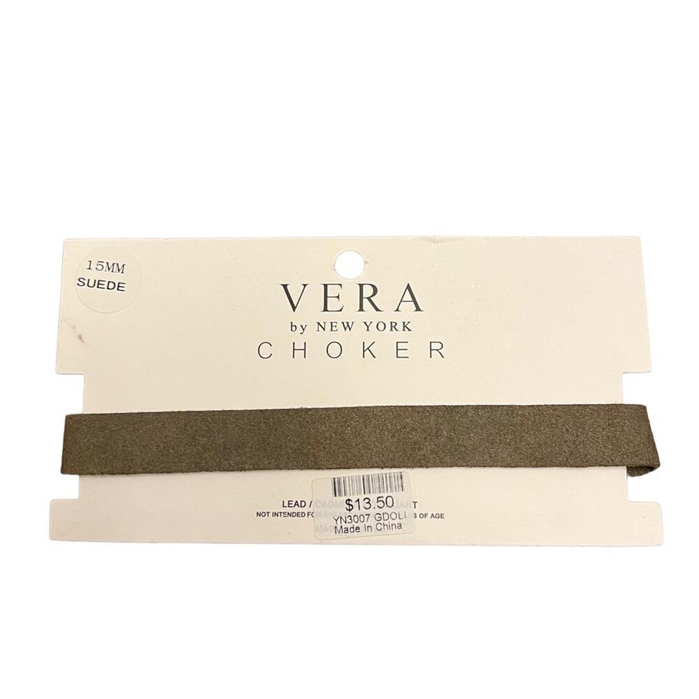 Vera by New York Green Suede Leather Choker Necklace 15mm
